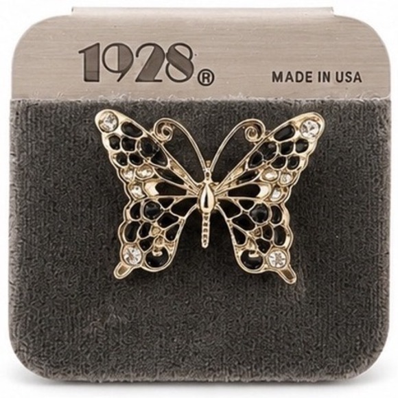 1928 Jewelry Jewelry - 1928 Jewelry Enamel Gold Tone Butterfly Filigree Brooch Pin Made in USA NEW